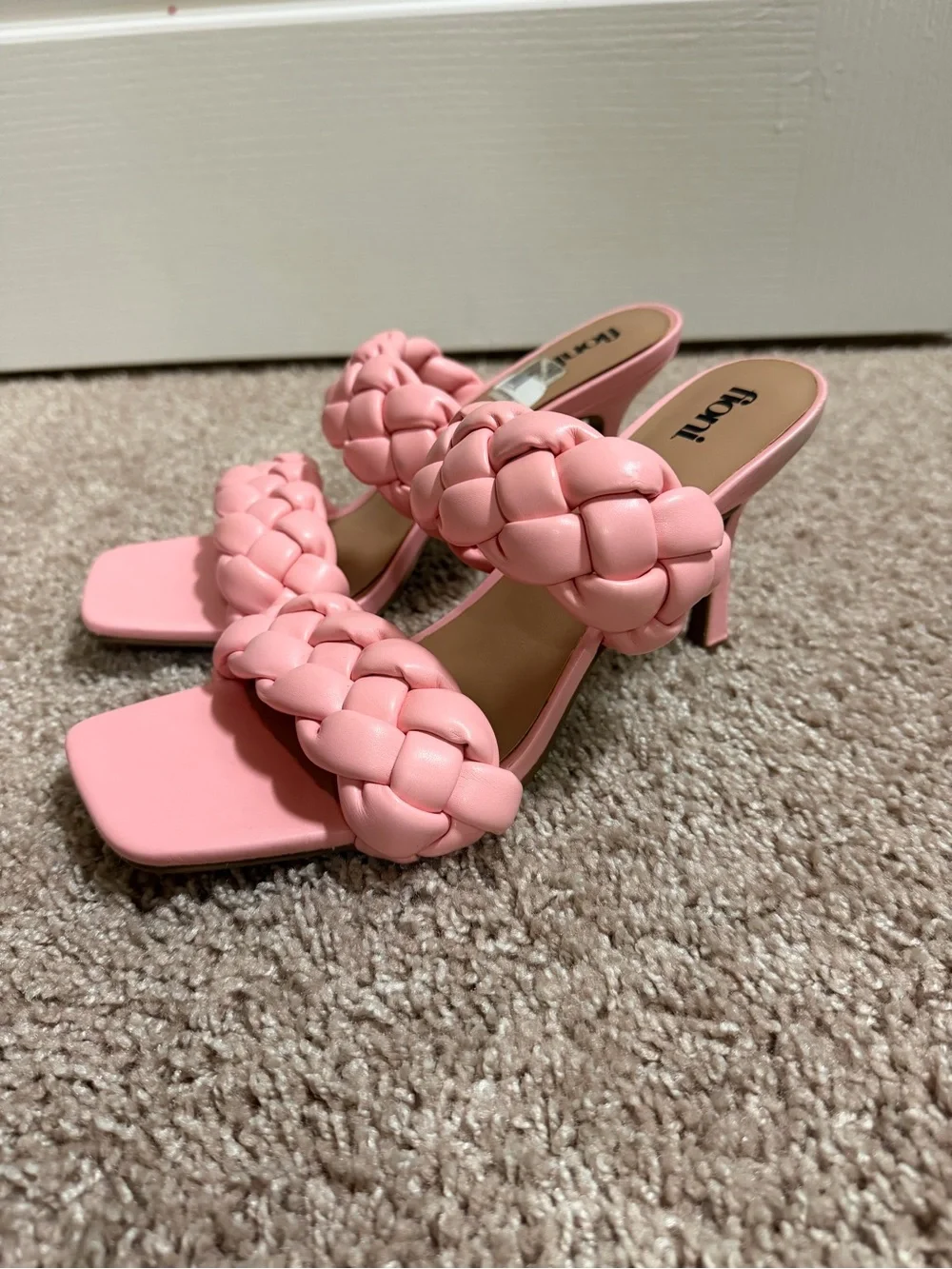 FIONI Clothing Pink Braided Double-Strap Heeled Mules